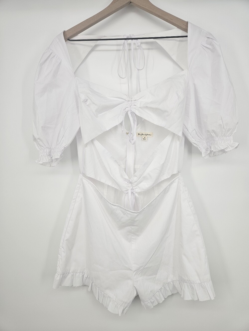 For Love And Lemons White Cut Out Puff Sleeve Romper - Picture 3 of 15